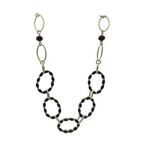 Mialisia Black Glass Bead Oval Link Chain Necklace Hook Clasp Vintage